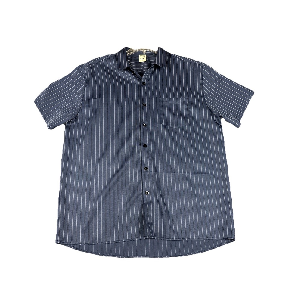 Hardaddy Button Down Shirt Mens Large Blue Striped Short Sleeve Bowling